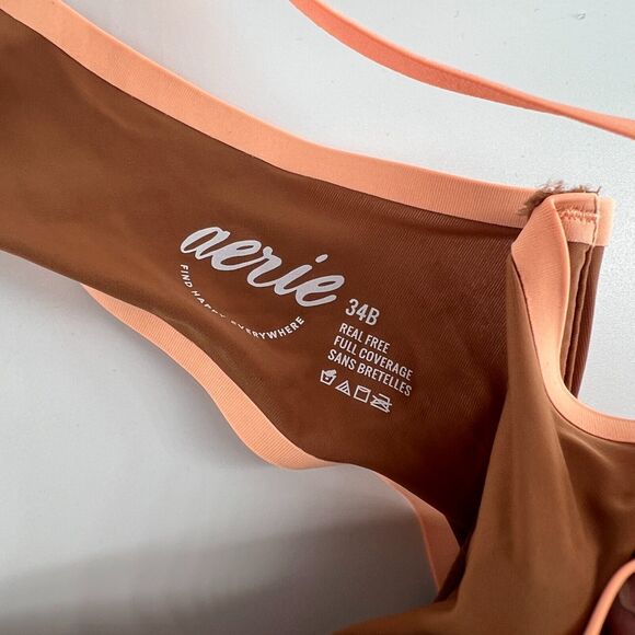 Aerie Womens 34B Real Free Full Coverage brown orange bra NWOT Underwire Nylon - Picture 4 of 6